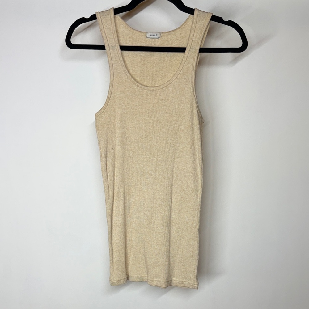 Women's Oatmeal Cream Ivory Rib Knit Straight Strap Tank Top